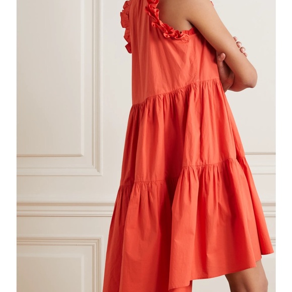 Ulla Johnson Embroidered Clay Orange Dress High Low Flutter Sleeve Pockets - Picture 4 of 9